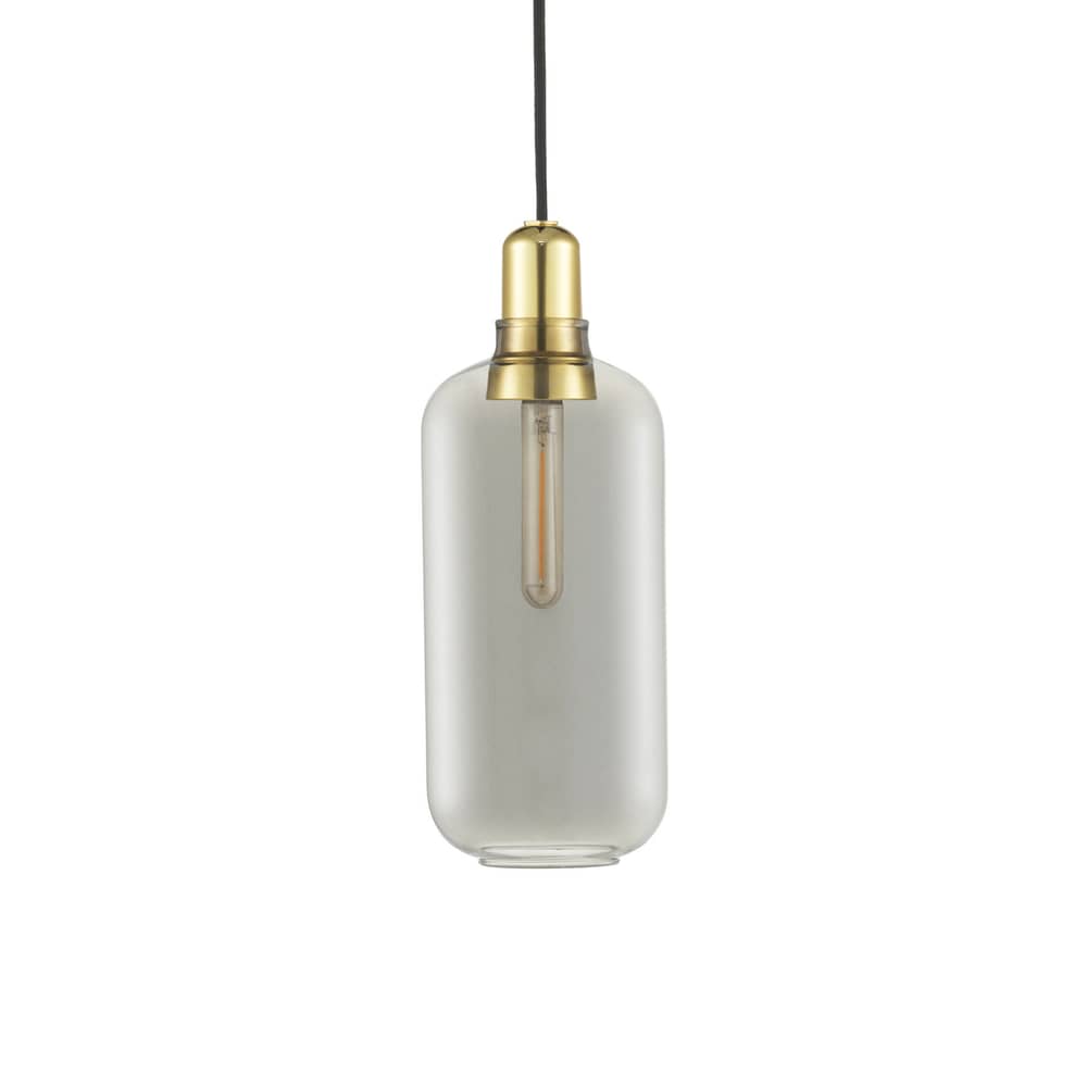 Suspension Amp Large   / Ø 11,2 x H 26 cm - Verre & laiton - Normann Copenhagen - Gris fumé / Laiton - Laiton, Verre