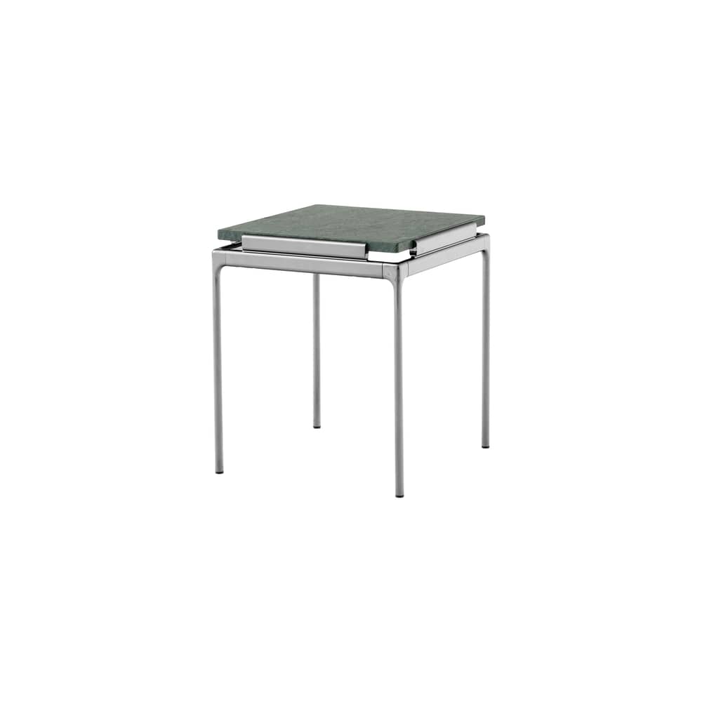 Table d\'appoint Sett LN11 marbre vert / 40 x 40 x H 46 cm - &tradition - Marbre vert / Chromé foncé - Fonte d\'aluminium, Marbre Guatemala