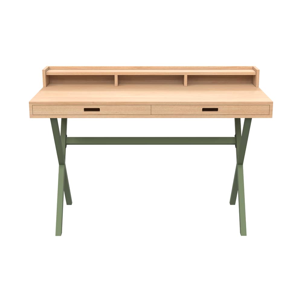 Bureau Hyppolite bois et métal vert / L 120 x P 56 cm - Hartô - Chêne naturel / Vert sauge - MDF plaqué chêne, Métal laqué