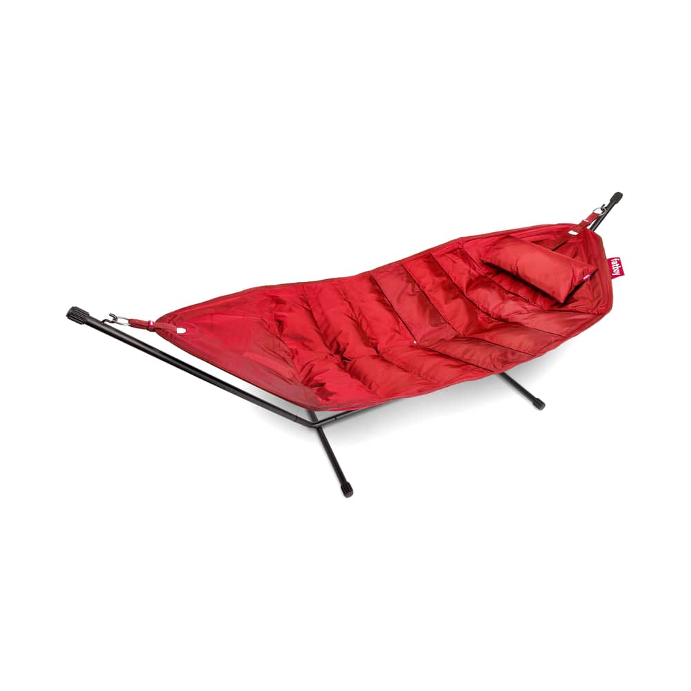 Hamac avec support Headdemock Deluxe rouge / Polyester - Avec coussin & housse - Fatboy - Rouge - Acier, Mousse, Tissu polyester