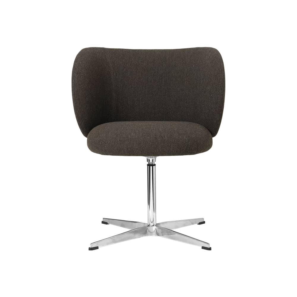 Poltrona girevole Rico tessuto grigio / tessuto bouclé - Ferm Living - Grigio scuro - Alluminio lucido, Espanso, Legno, Tessuto bouclé