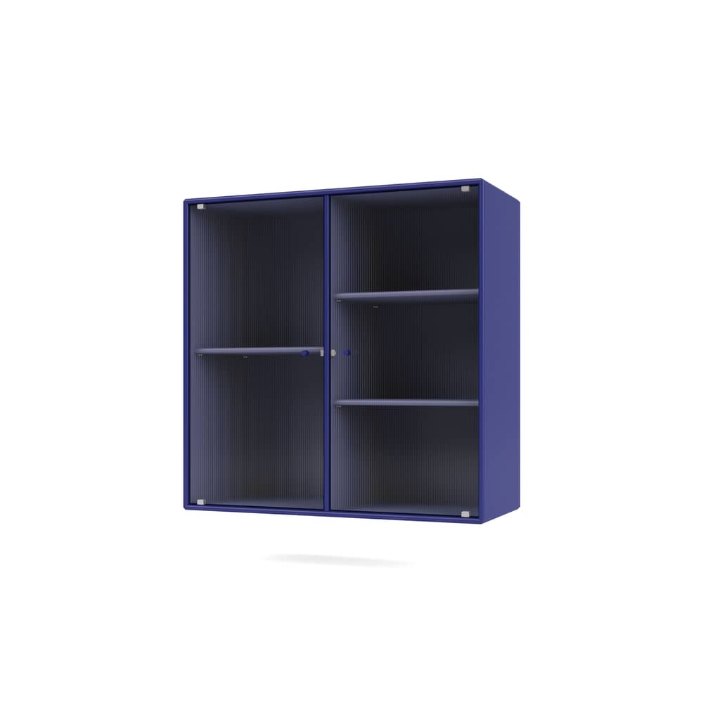 Wandablage Ripple II holz blau / Vitrine - B 69.6 x T 30 x H 69,6 cm / Gewelltes Glas - MONTANA - Monarch 135 - Geriffeltes Glas, lackierte Holzfaserplatte