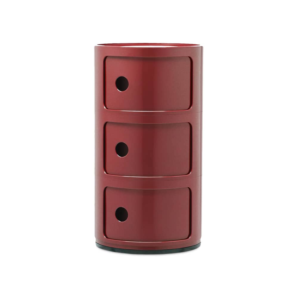 Componibili Storage plastic material red (1968) / 3 drawers - H 58 cm - Kartell - Burgundy - ABS