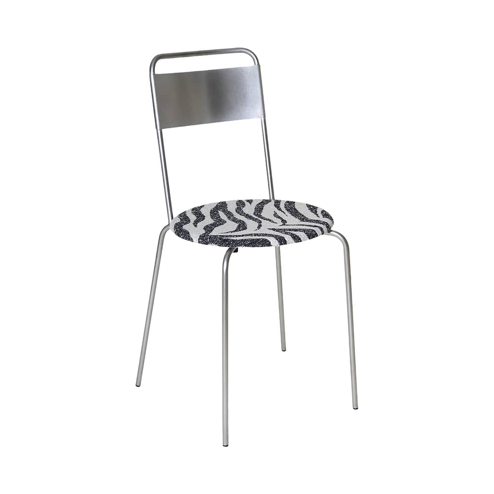 Chaise empilable Petit Rond INDOOR métal / Assise tissu zèbe - Frama  - Acier brossé / Tissu zèbre - Acier inoxydable brossé, Tissu