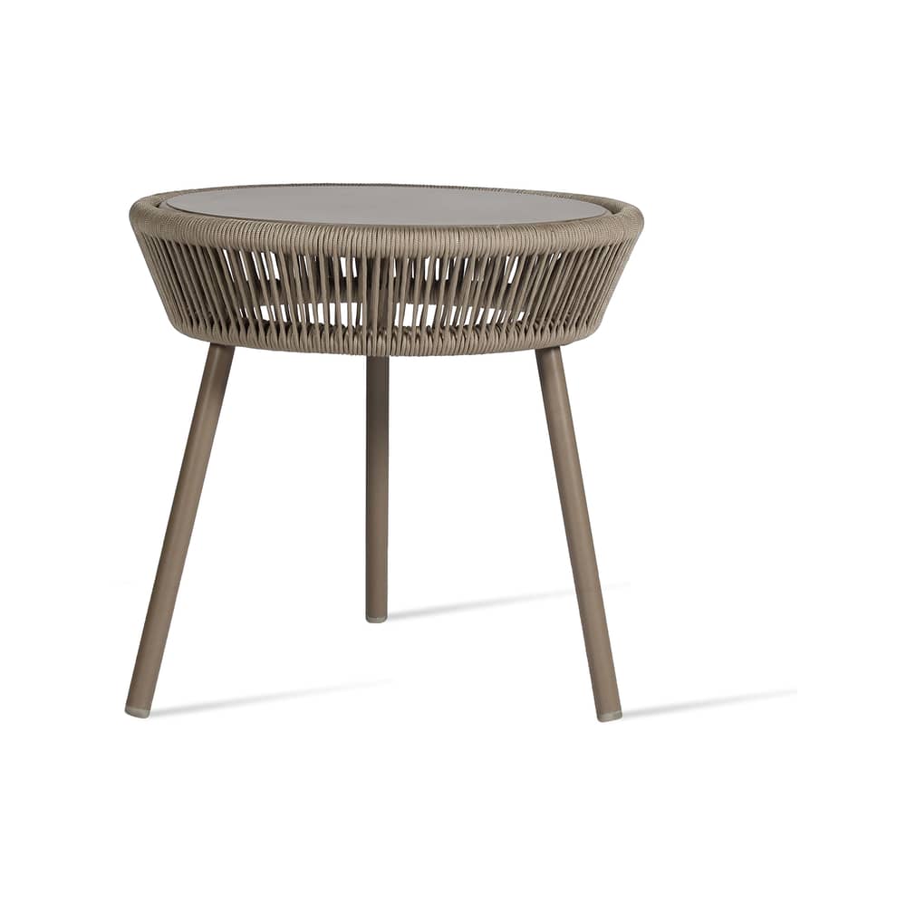 Loop End table metal synthetic fiber beige / Hand-woven polyethylene cord - Vincent Sheppard - Taupe - Polypropylene rope, Thermolacquered aluminium