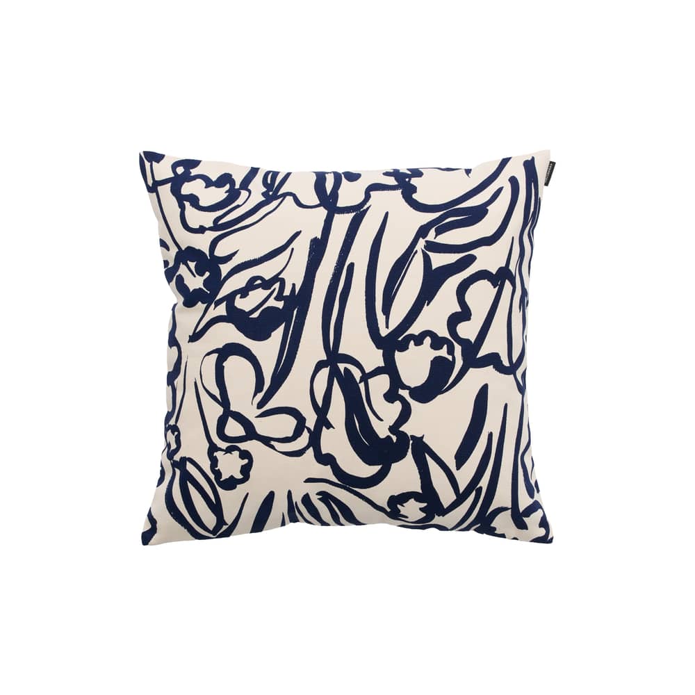 Housse de coussin Ensikukat bleu / 50 x 50 cm - Marimekko - Ensikukat / Blanc, bleu foncé - Coton blanchi