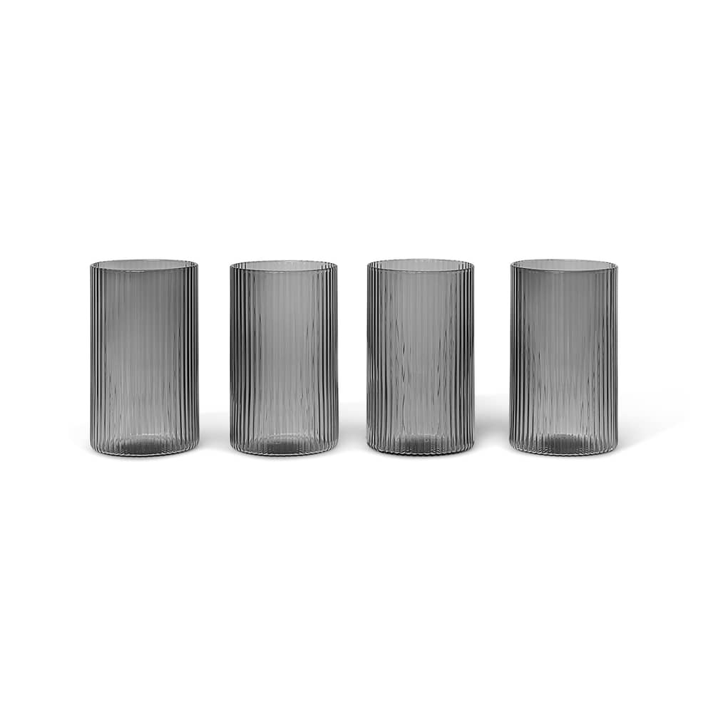 Ripple Liqueur glass glass grey / Liqueur glass 14 cl - Set of 4 / Striated glass - Ferm Living - Smoked grey - Mouth blown glass