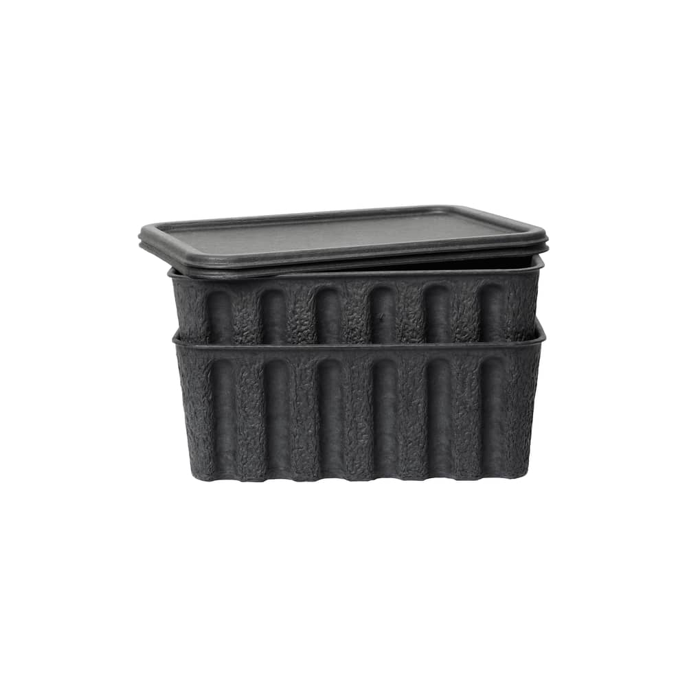 Set de 2 boîtes Paper Pulp Large/ Empilables - 30 x 40 x H 15 cm - Ferm Living - Anthracite - Pâte de papier recyclé