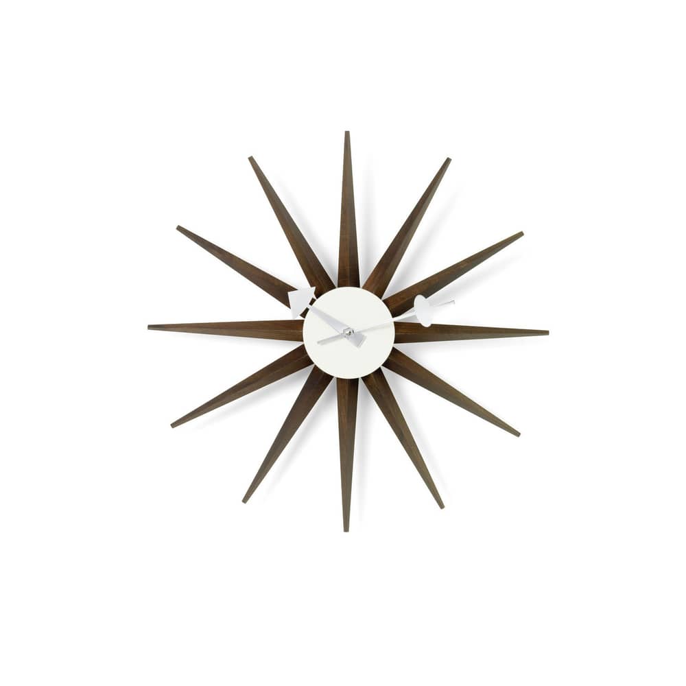 Sunburst Clock Clock natural wood / By George Nelson, 1948-1960 / Ø 47 cm - Vitra - Dark walnut - Metal, Solid walnut