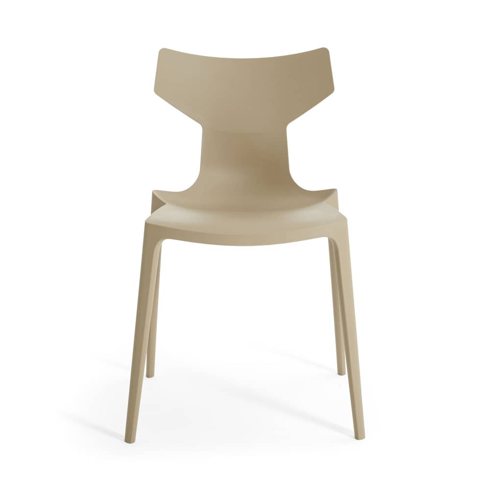 Chaise empilable Re-Chair / Matériau recyclé - Kartell - Tourterelle - Technopolymère thermoplastique recyclé