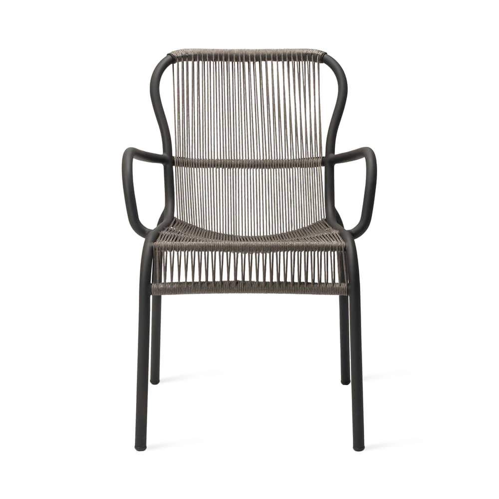 Fauteuil de repas empilable Loop tissu gris / Corde polypropylène tissée main / Seconde vie - Vincent Sheppard - Gris Fossile - Aluminium thermolaqué, Corde polypropylène