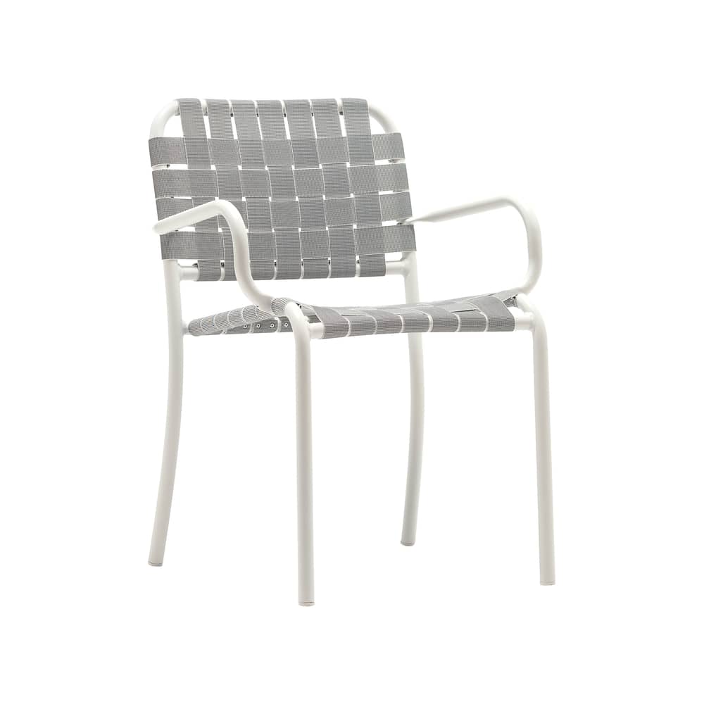 Fauteuil de repas Inout 824 gris / Sangles élastiques - Gervasoni - Perle / Sangles grises - Aluminium, Sangle élastique