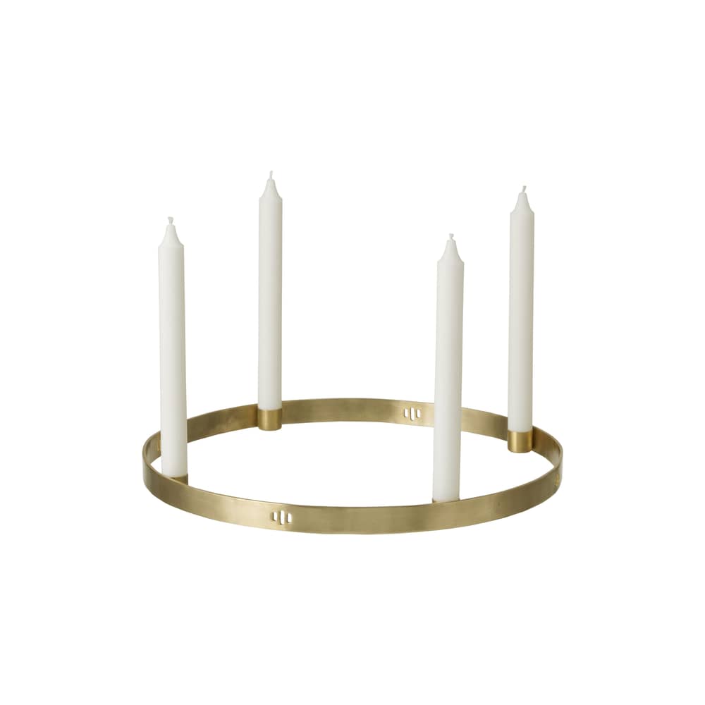 Kerzenleuchter Circle Large metall gold / zum Hinstellen oder Aufhängen - Messing - Ferm Living - Goldfarben - Leder, Messing