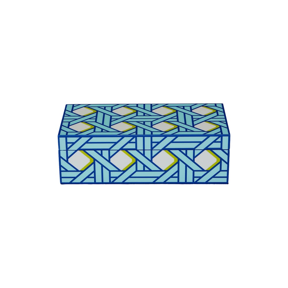 Schachtel Basketweave Small holz blau / 20 x 10 cm x H 6 cm - Jonathan Adler - Small / Blau - lackierte Holzfaserplatte, Velours