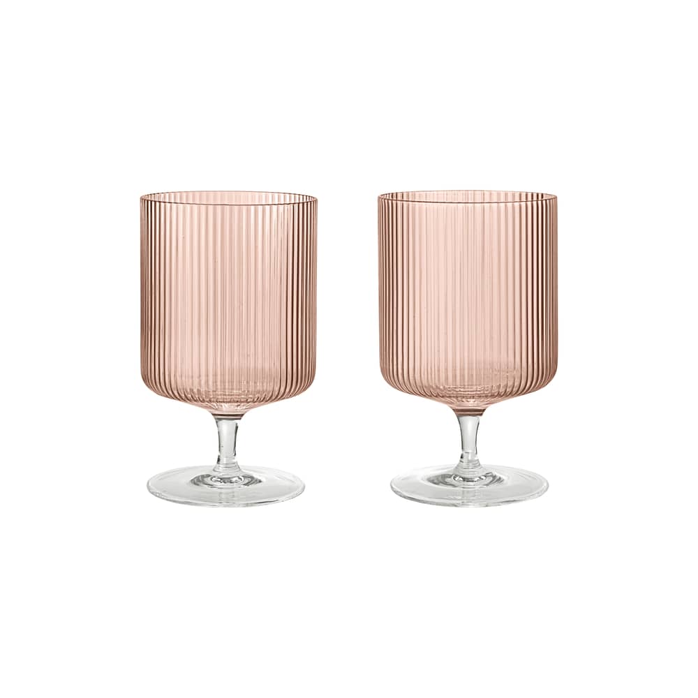 Set de 2 verres à vin Ripple verre rose / 27 cl - Ferm Living - Rose poudré - Verre soufflé bouche