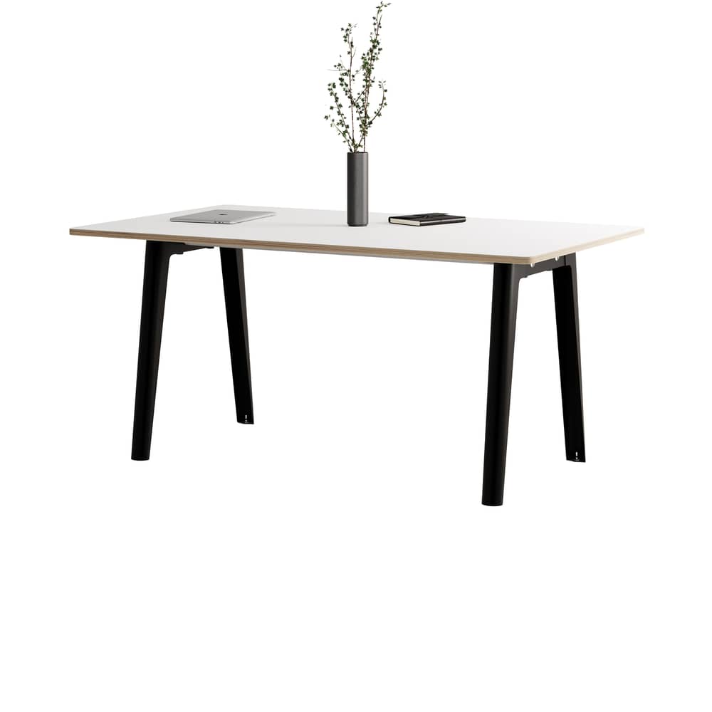Table rectangulaire New Modern / 160 x 95 cm - Stratifié / 6 à 8 personnes - TIPTOE - Noir Graphite / Plateau blanc - Acier thermolaqué, Stratifié