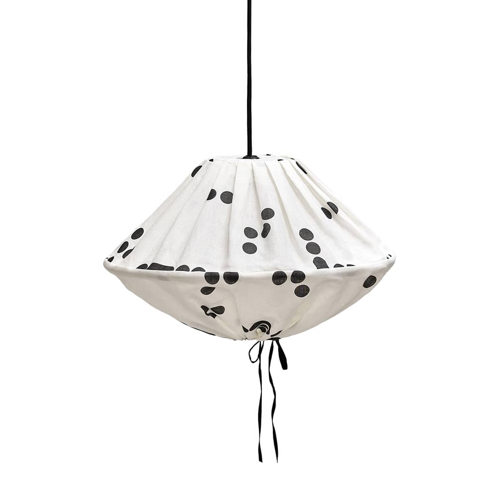 Abat-jour Yumi tissu noir / Ø 50 x H 30 cm - Lin - NOBODINOZ - Noir / Pois - Fer, Lin