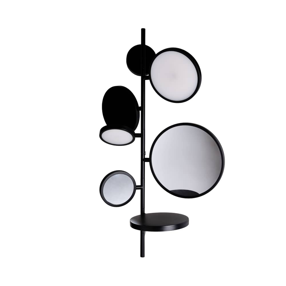 Tell Me Stories Bathroom wall light metal black / LED - 2 mirrors + 2 shelves H 86.5 cm - DCW éditions - Black - Steel