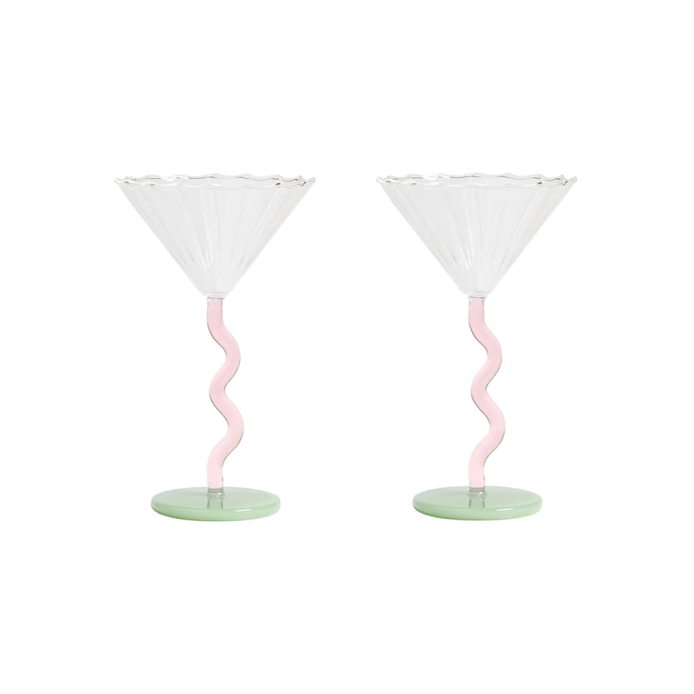 Bold Champagne cup glass multicoloured / Set of 2 - 15 cl - & klevering - Pink & green - Glass