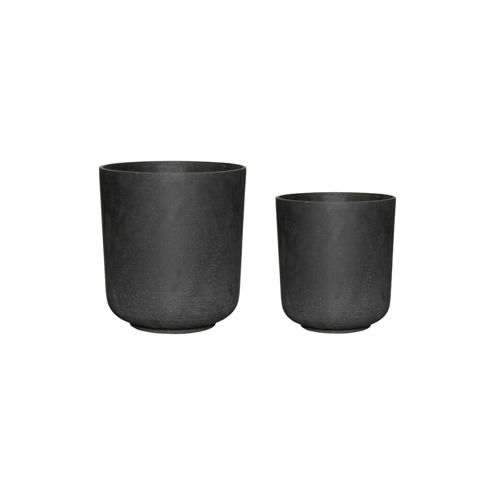 Among Flowerpot composite material black / Set of 2 - HÜBSCH - Black & White - Polyresin, Stone powder composite