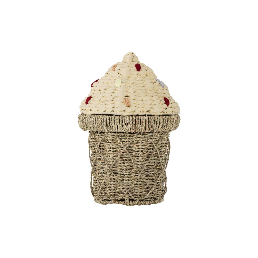 Cestino Cillie fibre beige / Ø 28 x H 41 cm - Bloomingville - Naturale ed ecru - Erba marina, Ferro, Giacinto d\'acqua, Lana