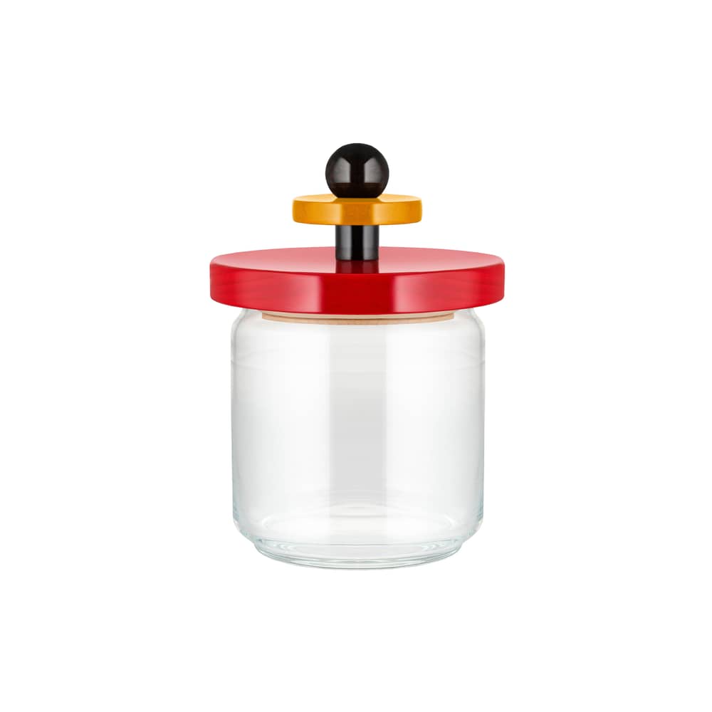 hermetisch verschließbares Glas Twergy glas holz rot / 75 cl - Ettore Sottsass / Alessi 100 Values Collection - Alessi - Rot - FSC-zertifiziertes massives Lindenholz, Glas, Silikon