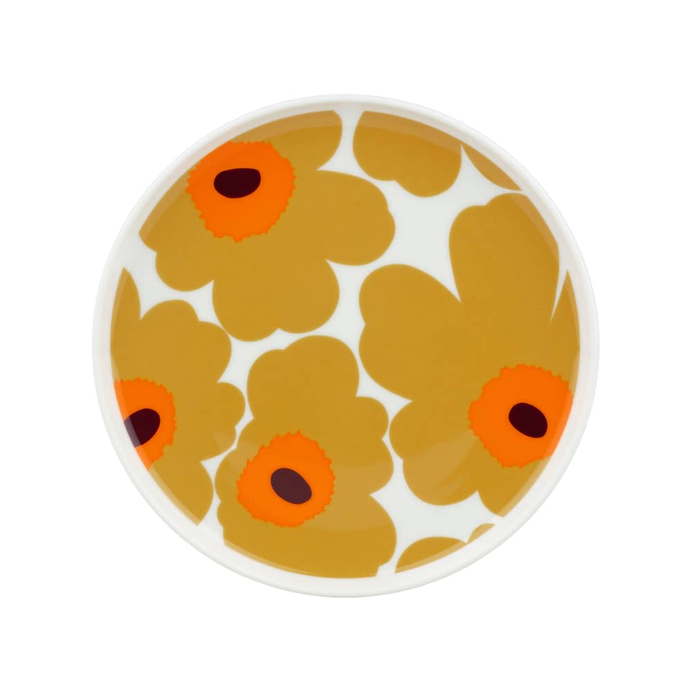 Assiette à dessert Unikko céramique orange / Ø 20 cm - Marimekko - Unikko / Blanc, caramel, orange - Grès