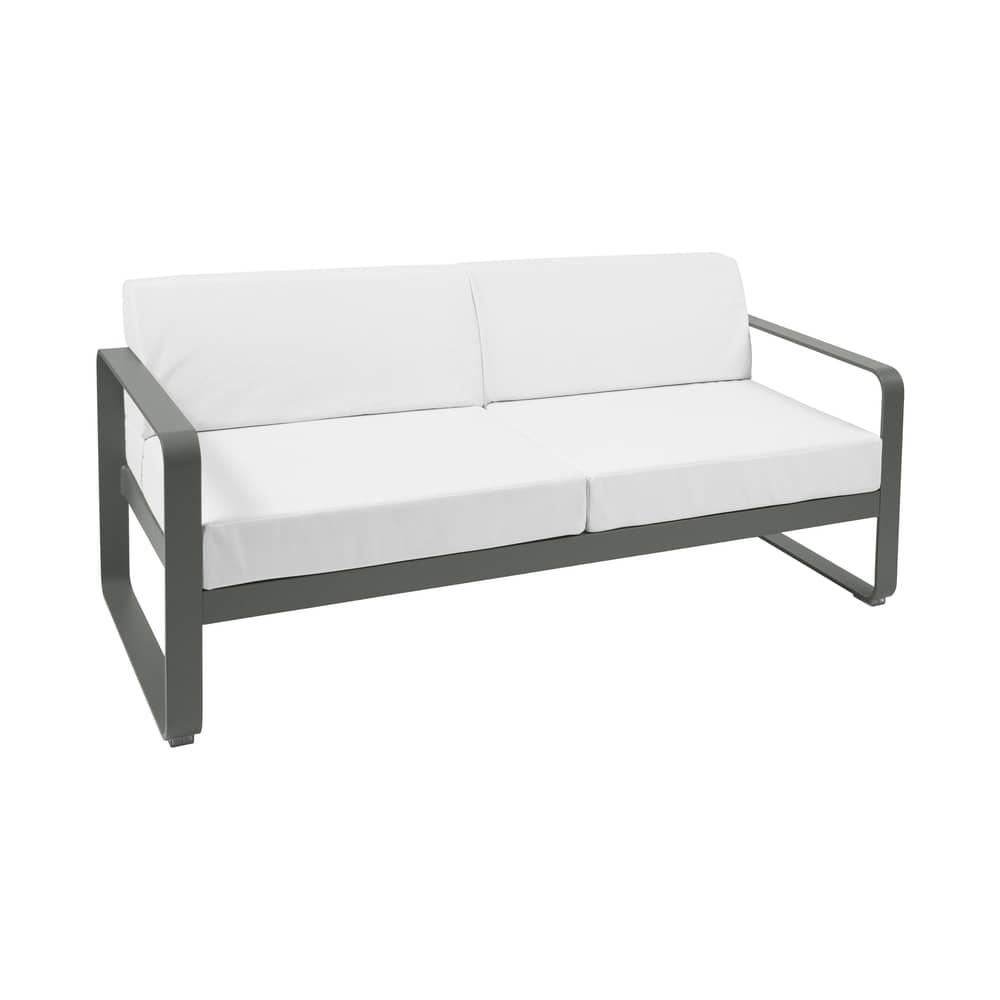 Gartensofa 2-Sitzer Bellevie metall textil grün grau / L 160 cm - 2-Sitzer - Fermob - Rosmarin - lackiertes Aluminium, Polyacryl-Gewebe, Schaumstoff