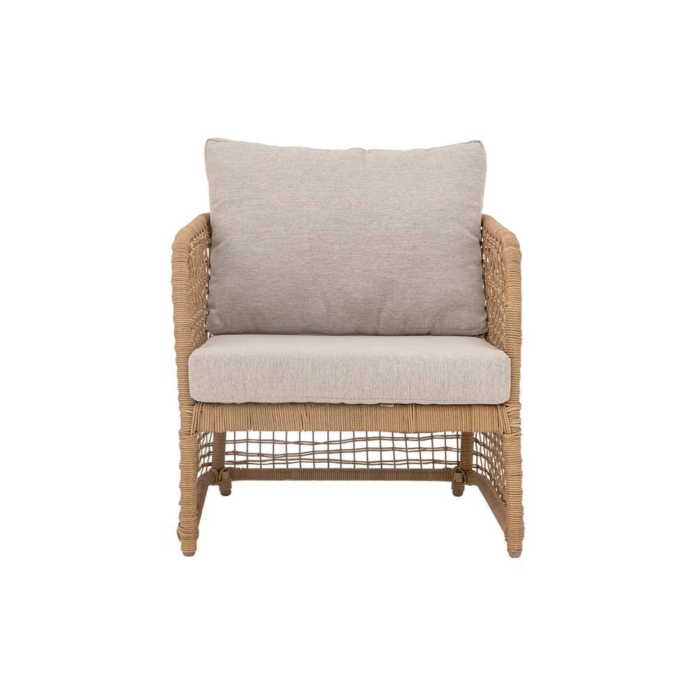 Gepolsterter Sessel Penzano kunstfaser beige - Bloomingville - Natur / Stoff Beige - Aluminium, Geflochtenes Polyrattan, Polyester-Gewebe