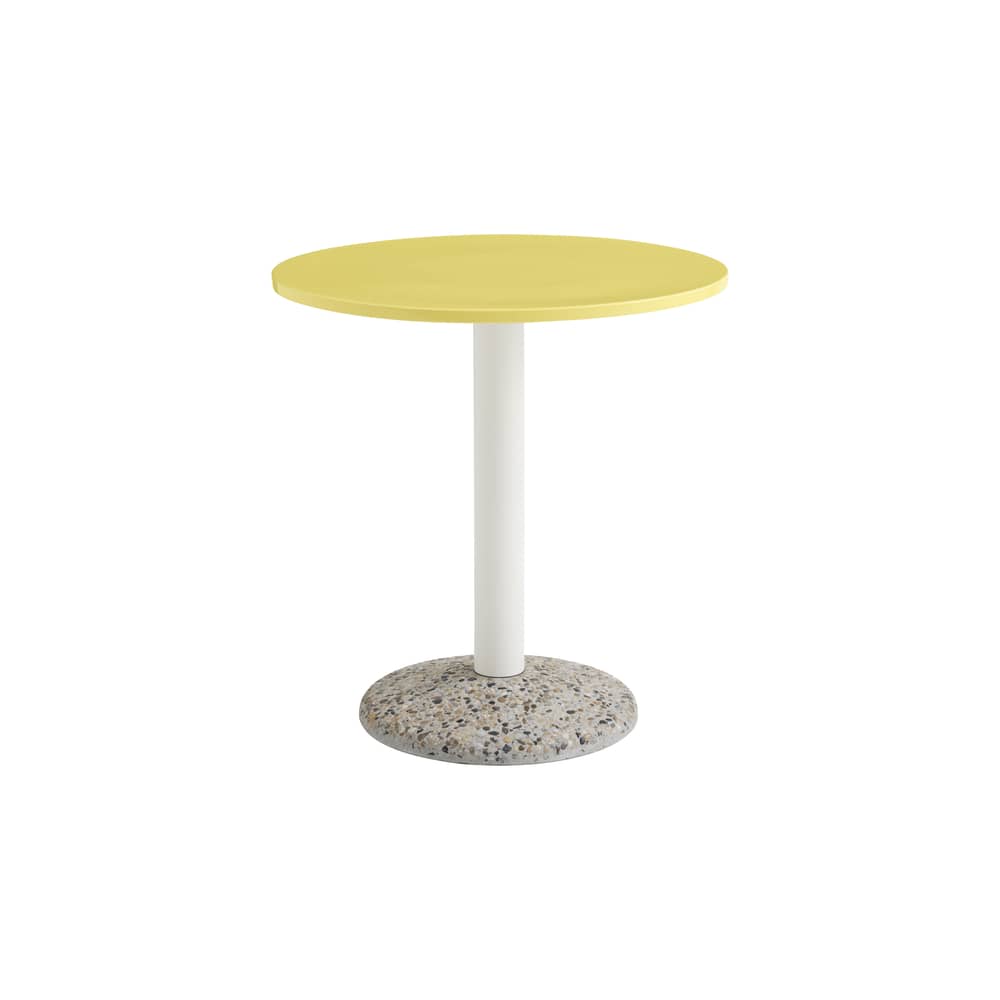 Table ronde Ceramic Outdoor céramique jaune / Ø 70 cm - Porcelaine / Seconde vie - Hay - Jaune lumineux / Pied crème - Acier, Béton effet terrazzo, Porcelaine émaillée