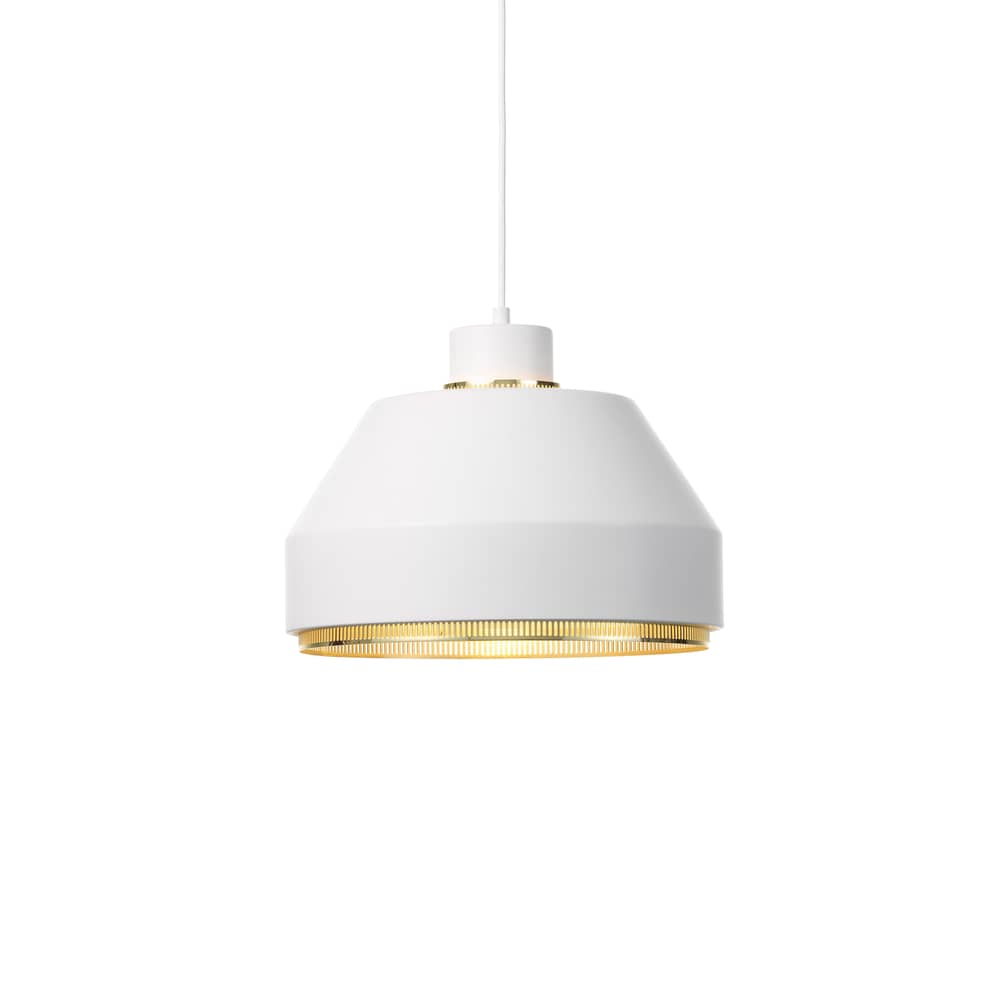 Pendelleuchte AMA500 metall weiß / Aino Aalto, 1941 - ARTEK - Weiß / Messing - Stahl