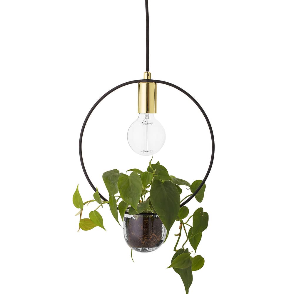 Pendelleuchte  metall schwarz gold / mit Blumentopf - Ø 30 cm - Bloomingville - Rund / goldfarben & schwarz - Glas, Metall