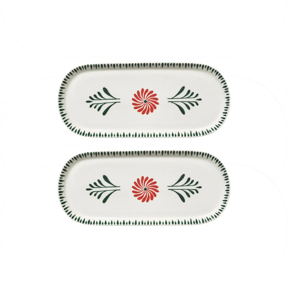 Platte Bazaar keramik grün / Set von 2 - 33 x 14 cm - Serax - Grün & Rot - Sandstein