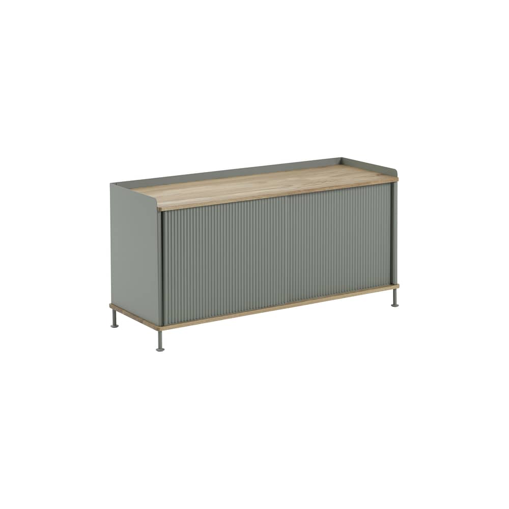 Buffet Enfold métal vert / L 124 x P 45 x H 63 cm - Muuto - Chêne huilé / Vert ancien - Acier thermolaqué, Chêne massif huilé