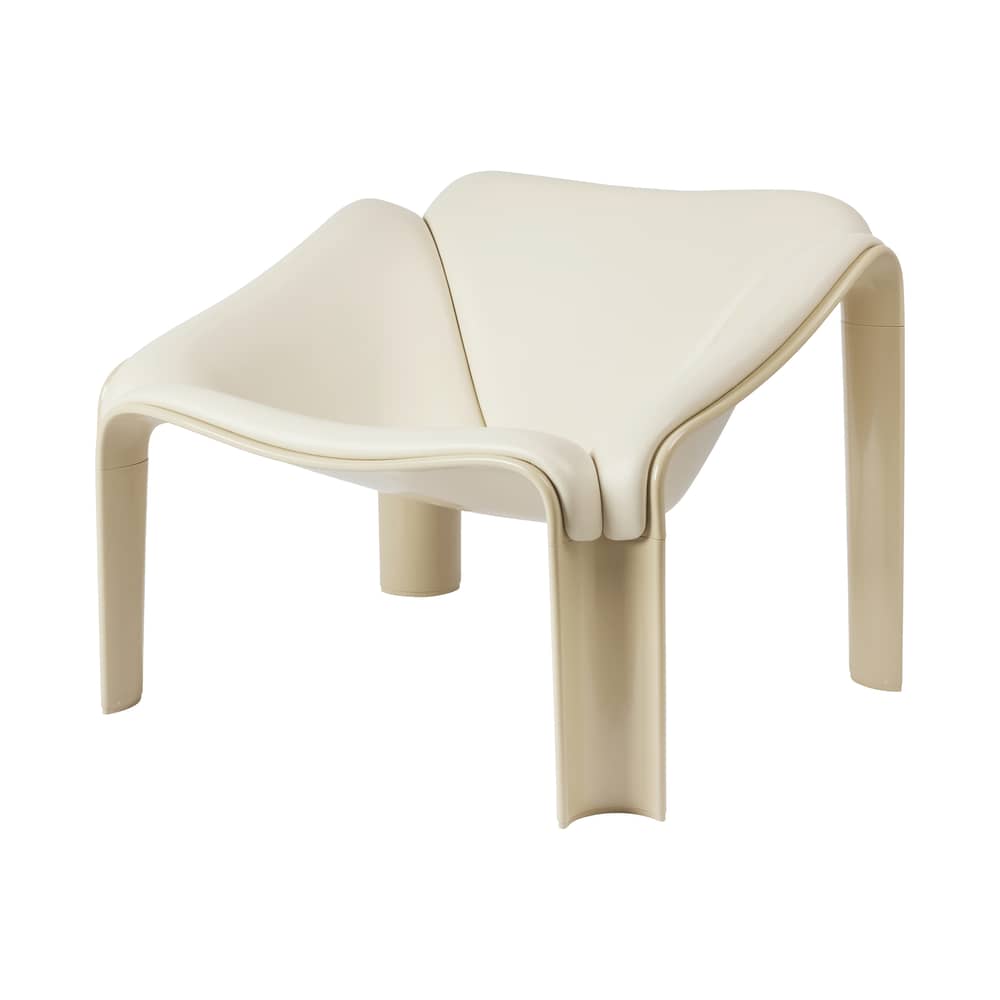 Fauteuil rembourré F300 cuir blanc / Pierre Paulin, réédition 1965 - Gubi - Cuir crème / Vert pastel - Cuir, HiREK, Mousse