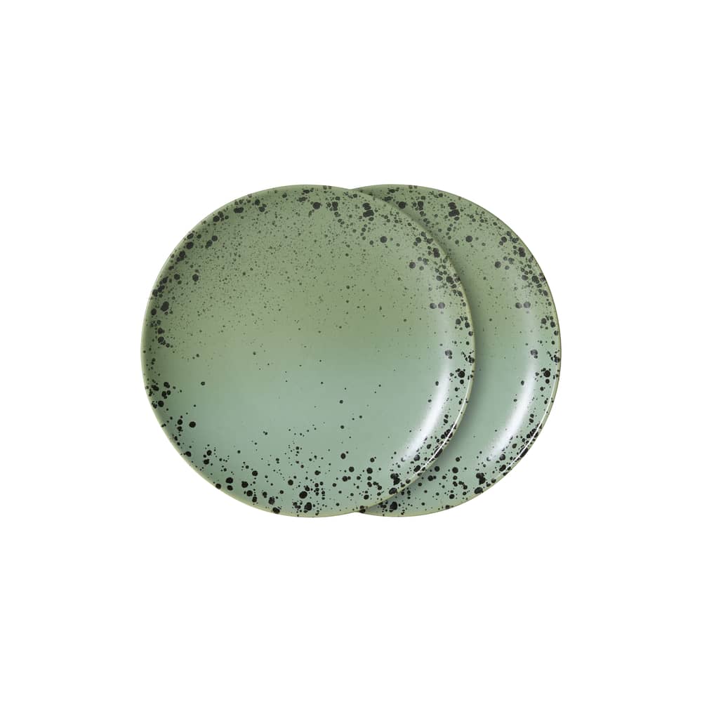 Piatto da dessert 70s ceramics ceramica verde / Set di 2 - Ø 17,5 cm - HK LIVING - Fleck - Gres smaltato