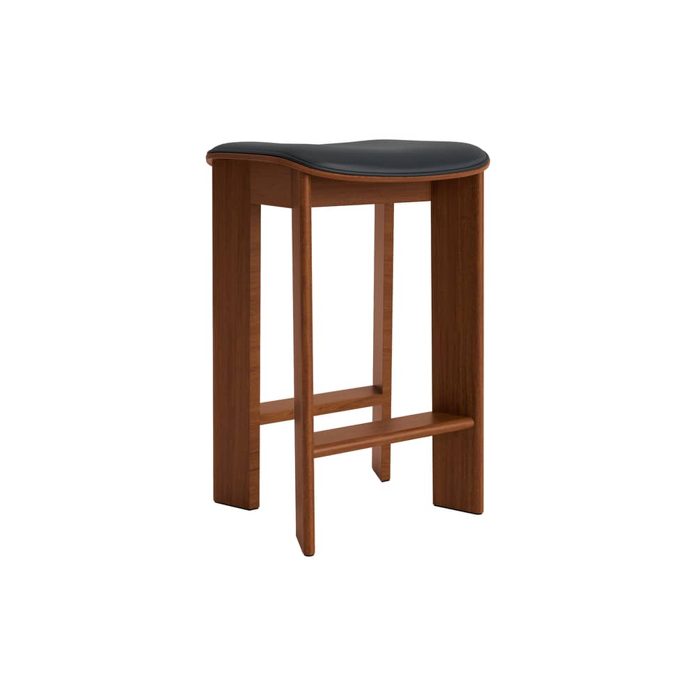 Chisel 30 Low High stool leather black / Height: 65 cm - Leather upholstery - Hay - Black Leather (Grano) / Walnut - Foam, Lacquered Walnut Veneer, Leather