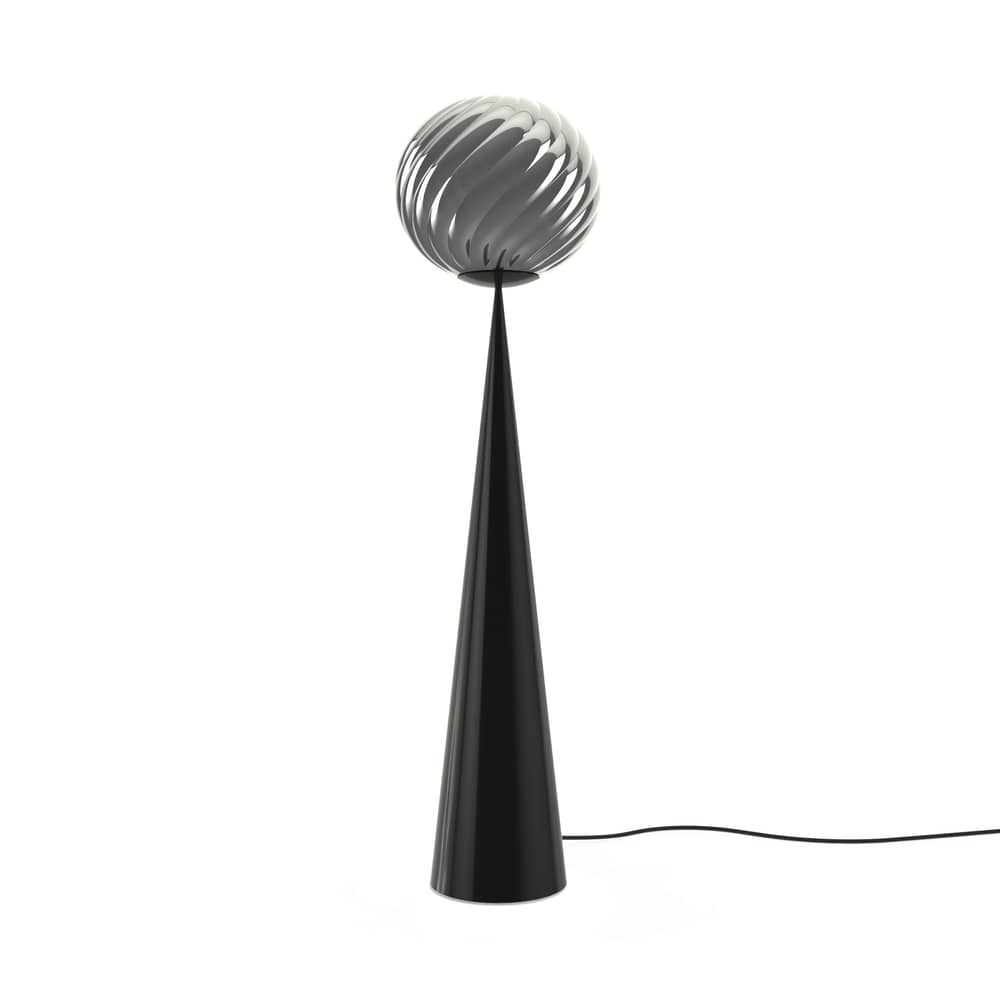 Stehleuchte Whirl Cone Fat plastikmaterial silber / LED - Ø 45 cm - Tom Dixon - Silber / Schwarzer Fuß - Halbmetallisierter Polycarbonat, Stahl