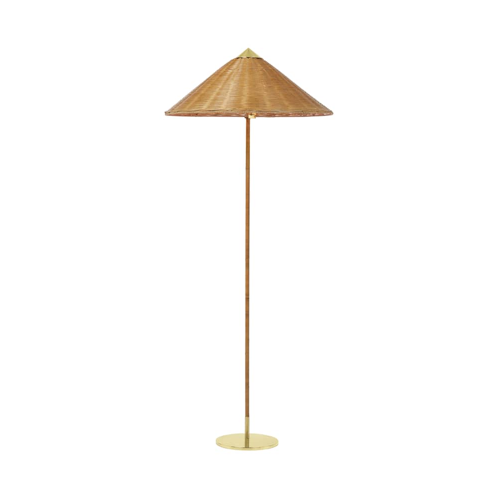 Lampadaire 9602 fibre végétale marron beige bois naturel / Rotin - Réédition 1935 - Gubi - Rotin naturel - Laiton poli, Rotin naturel, Tissu