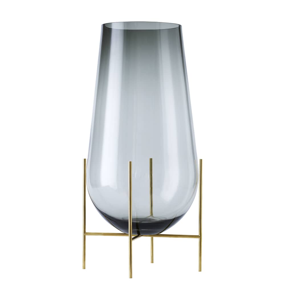 Vase Echasse Large métal verre gris or / H 60 cm - Audo Copenhagen - H 60 cm / Fumé & Laiton - Laiton massif, Verre
