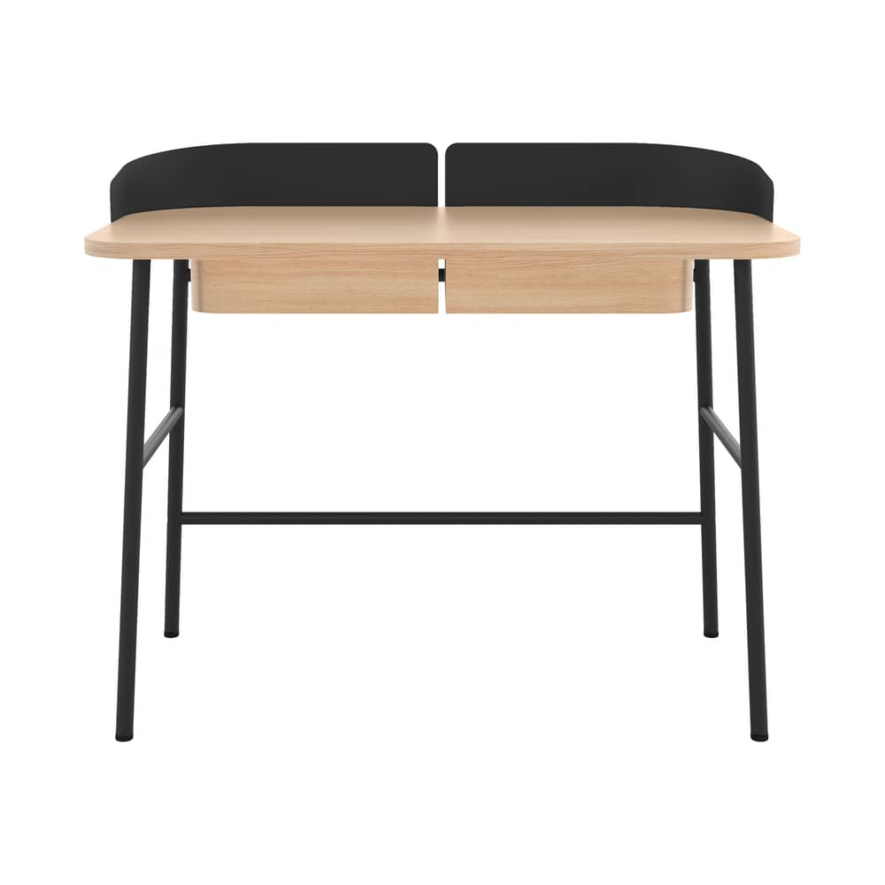 Schreibtisch Victor holz natur / B 100 cm x T 59 cm - Hartô - Schwarz / Eiche - eichenfurnierte Holzfaserplatte, lackiertes Metall
