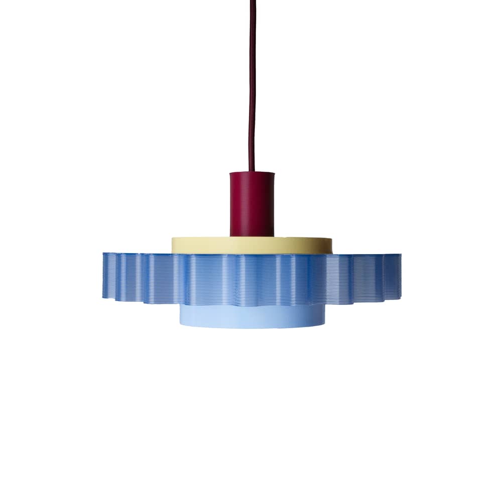 Sospensione Gigi materiale plastico multicolore n. 3 / Ø 28 x H 14,5 cm - Plastica riciclata, prodotto in Francia - Warren & Laetitia - Capri / Cavo bordeaux, Blu, Giallo - Plastica riciclata