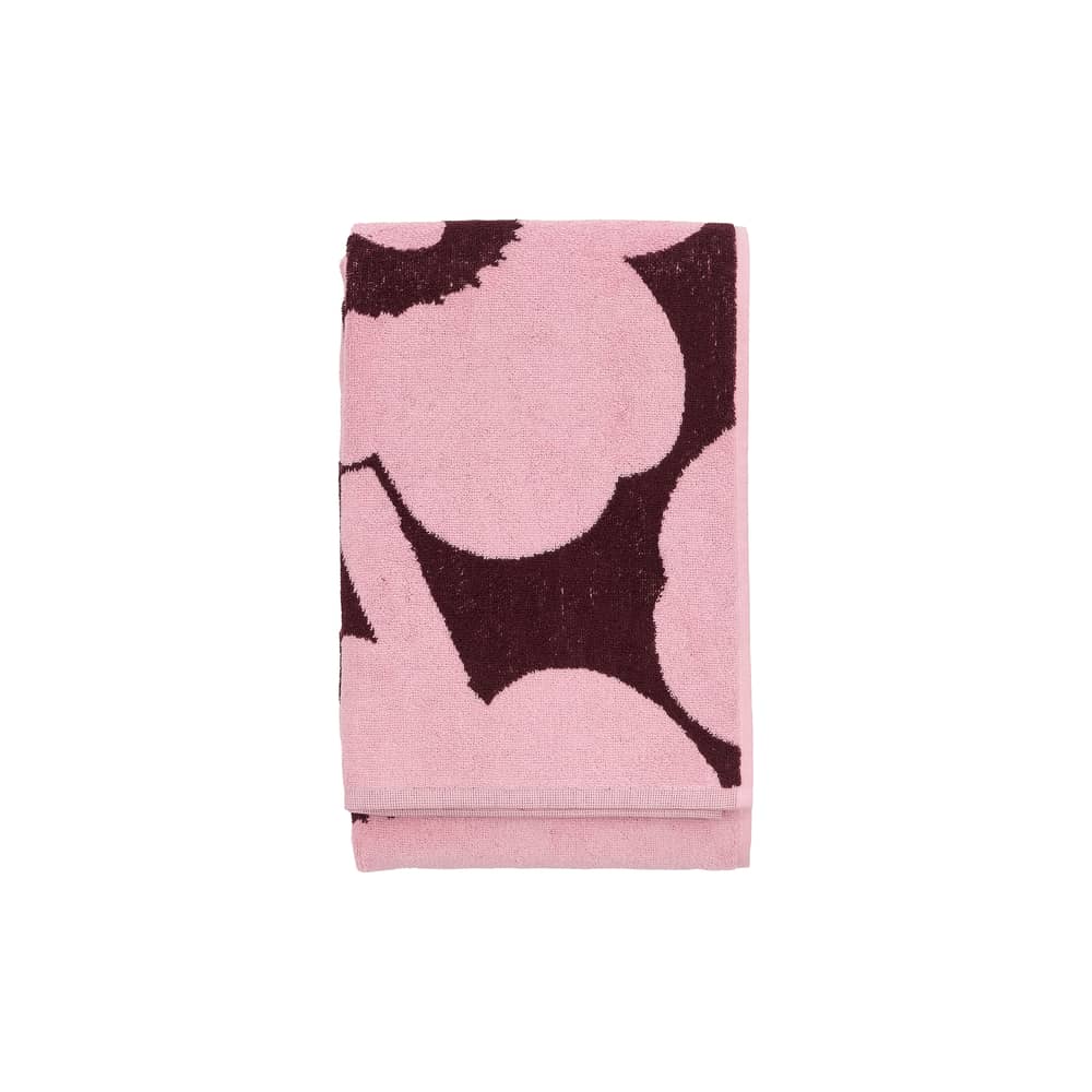 Badetuch Unikko textil rosa / 70 x 150 cm - Marimekko - Unikko / Rosa & Pflaume - Bio-Frottee-Baumwolle