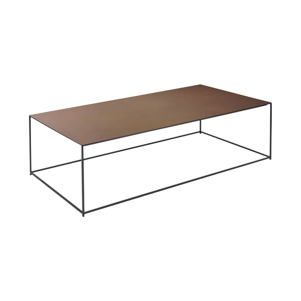Couchtisch Slim Irony braun schwarz metall / 124 x 62 x H 34 cm - Zeus - Ablageplatte rostfarben / Gestell schwarzbraun - bemalter Stahl
