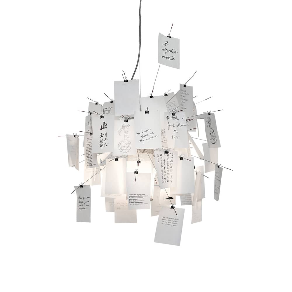 Suspension Zettel\'z 5 papier blanc / Ingo Maurer, 1997 - Ingo Maurer - Inox / Papier blanc et imprimé - Ø 120 cm - Métal, Papier