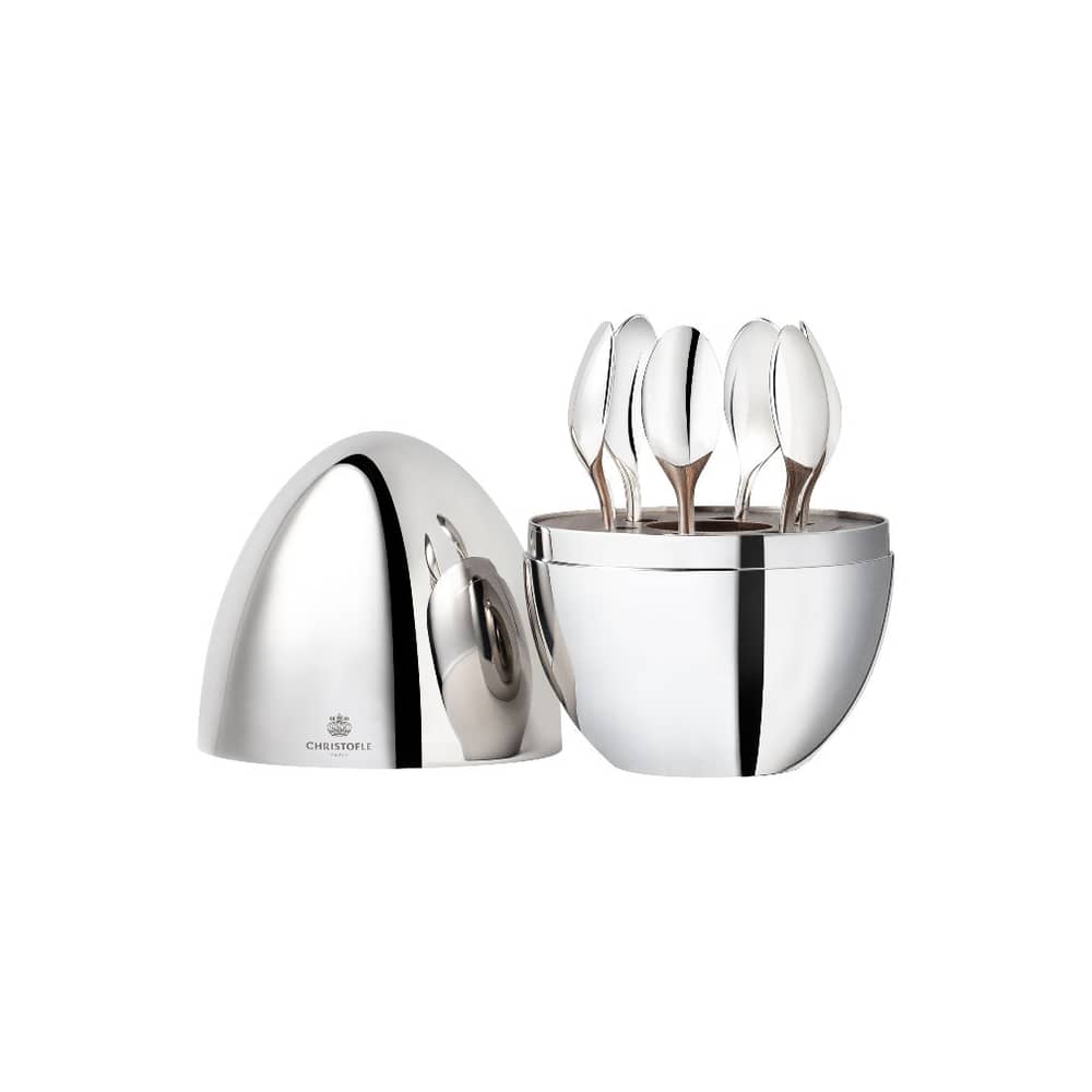 Set de 6 cuillères à espresso Mood Coffee / dans écrin - Christofle - Métal argenté - Acier poli, Noyer