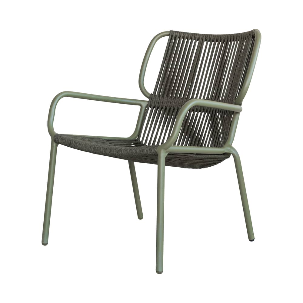 Fauteuil bas Ribbon Lounge vert / Corde polypropylène - Vincent Sheppard - Vert foncé / Vert mousse - Aluminium thermolaqué, Corde polypropylène