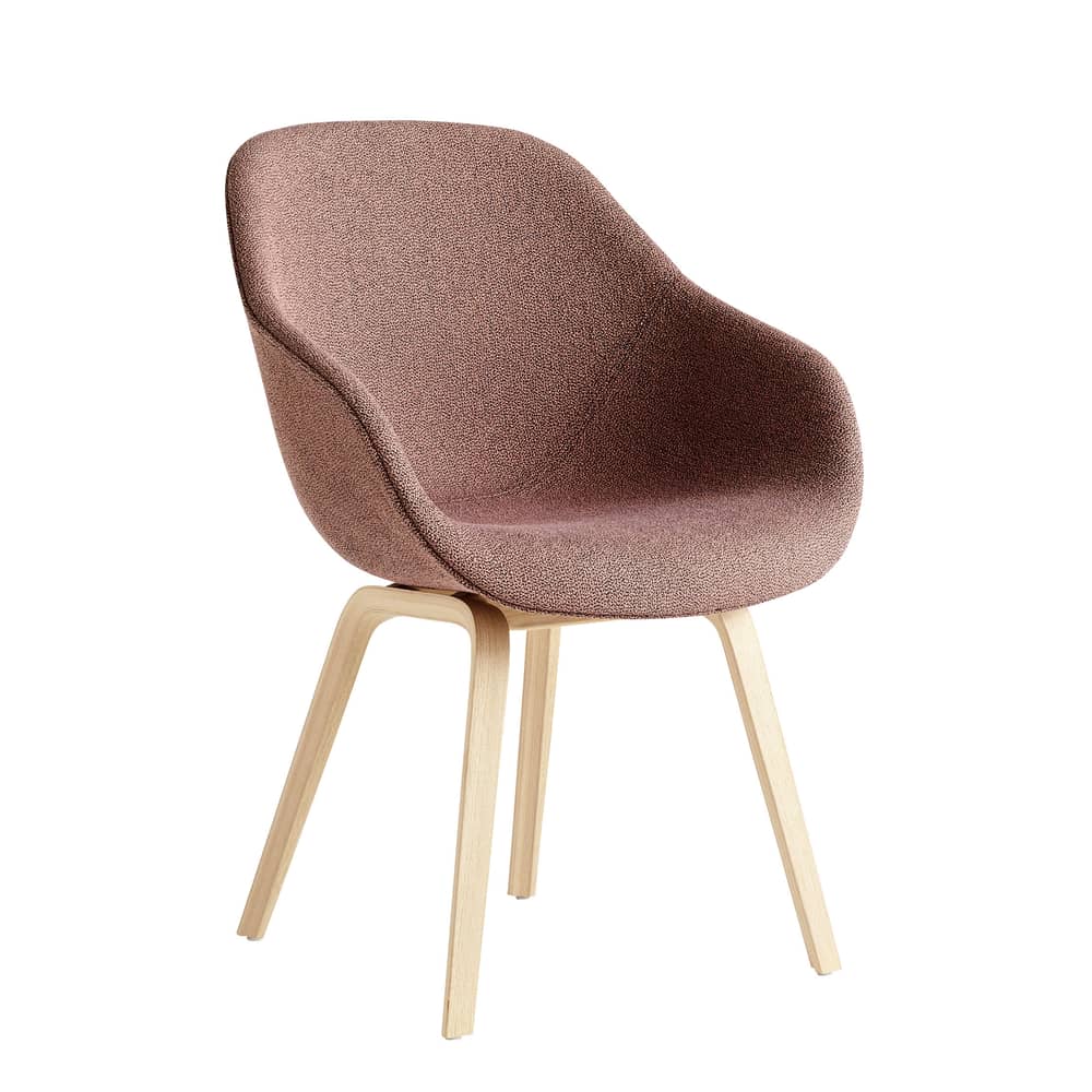 Fauteuil rembourré About a chair AAC123 tissu rose bois naturel / Dossier haut - Tissu intégral & chêne - Hay - Rose (tissu Olavi) - Chêne verni mat, Mousse polyuréthane, Polypropylène renforcé, Tissu bouclé