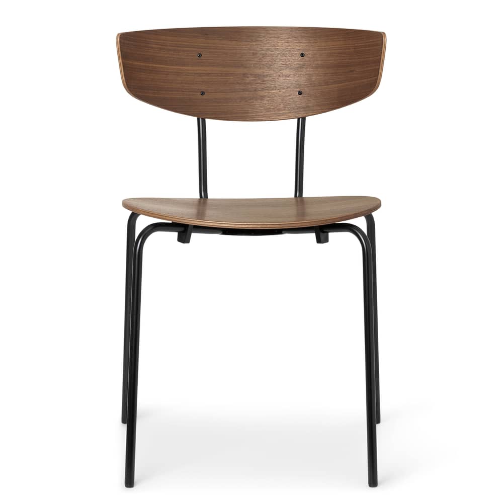 Chaise empilable Herman bois naturel - Ferm Living - Noyer - Acier thermolaqué, Contreplaqué de noyer