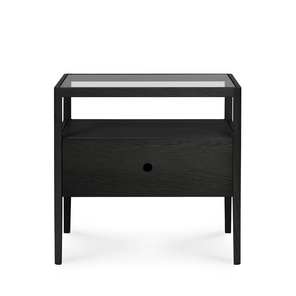 Comodino Spindle legno nero / Rovere massello & vetro - 1 cassetto - Ethnicraft - Rovere nero - Massello di quercia colorato